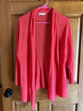 Coldwater Creek Coral Open-Front Ribbed Knit Cardigan Size XL